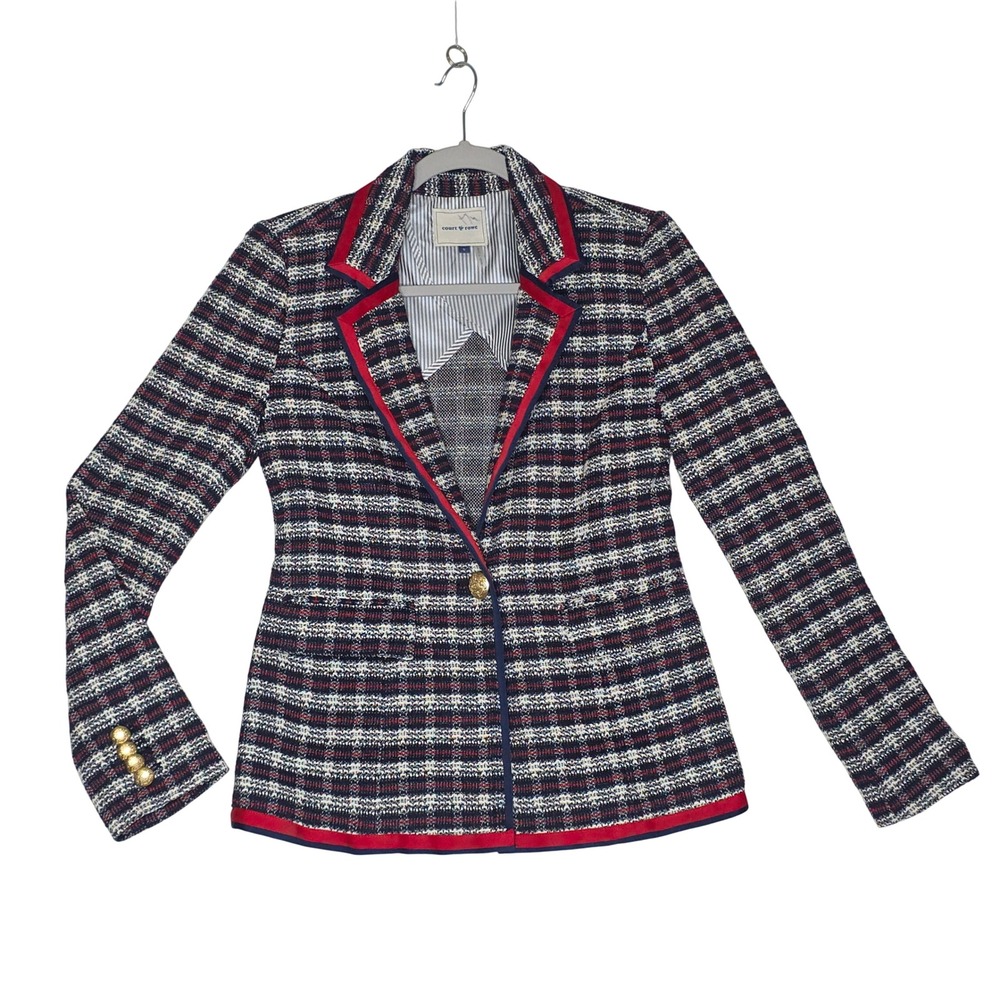 Court & Rowe Navy Red White Plaid Tweed Blazer Gold Button Preppy Jack
et Size 0